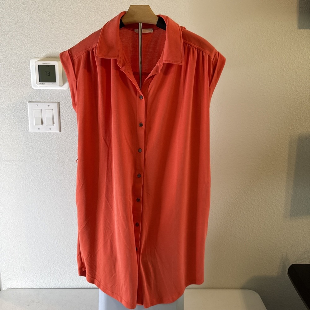 Ces Femme Women's Coral‎ Sleeveless Button-Front Shirt Dress Size Small
